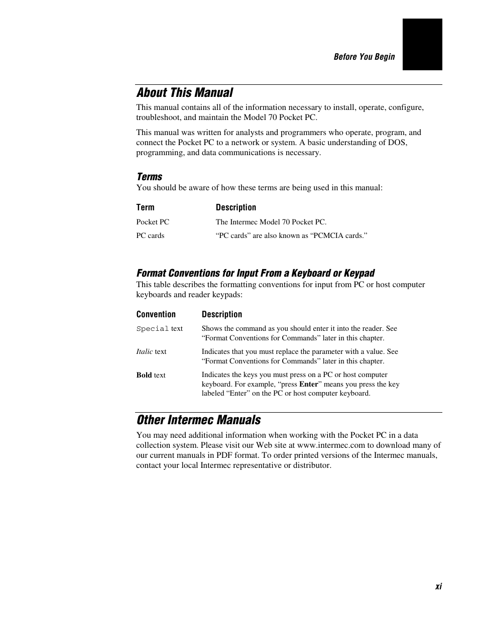 About this manual, Other intermec manuals | Intermec 70 User Manual | Page 11 / 134