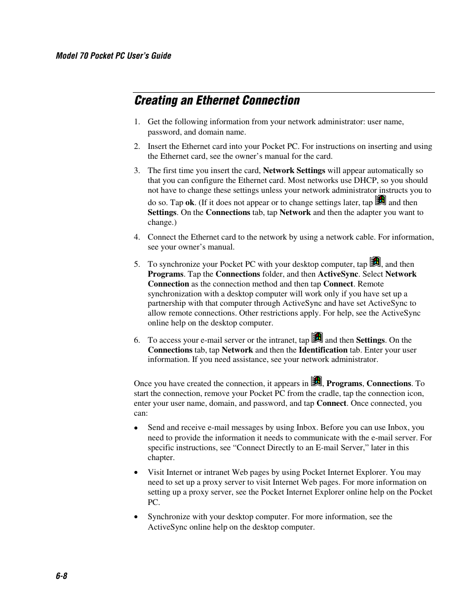 Creating an ethernet connection | Intermec 70 User Manual | Page 114 / 134