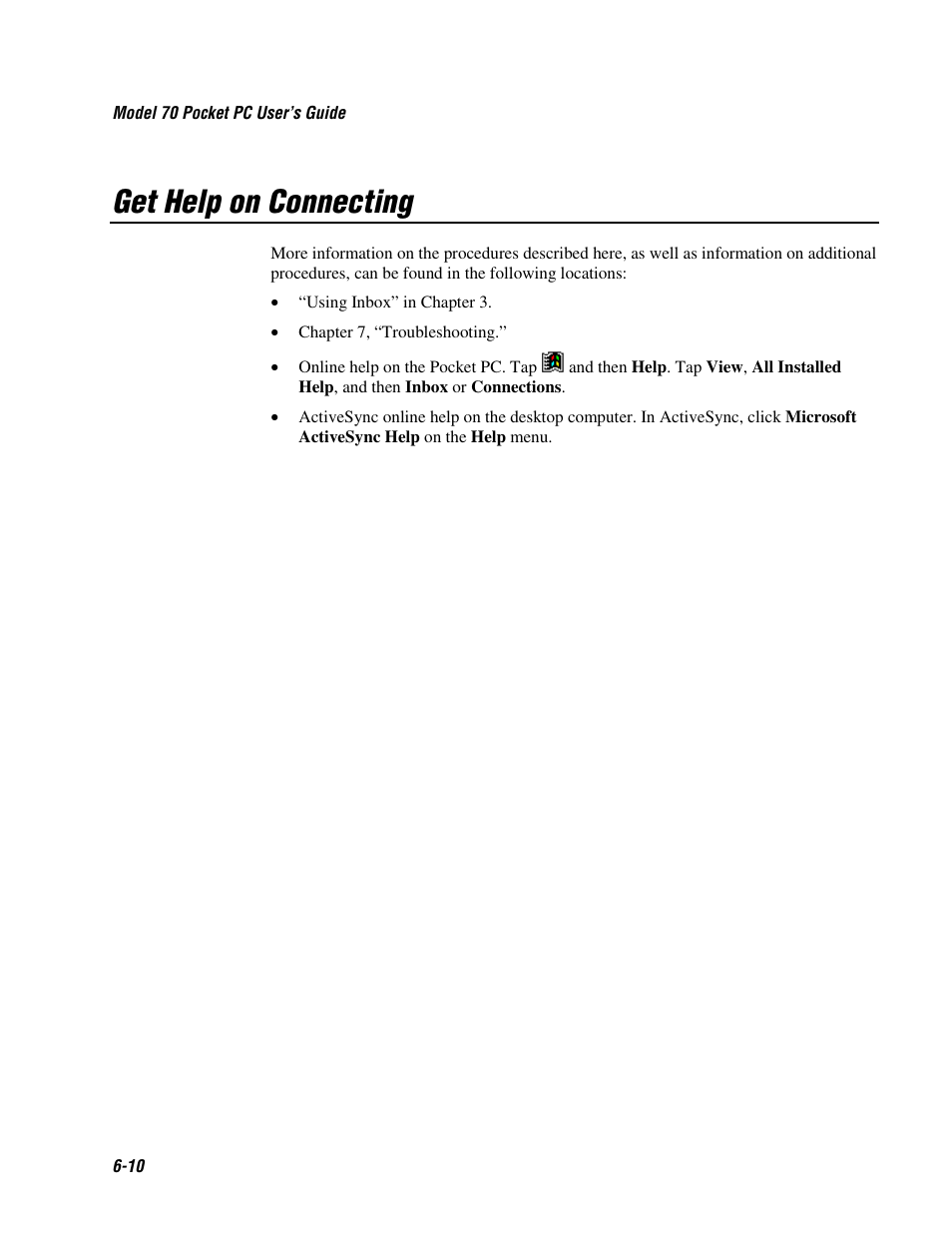 Get help on connecting | Intermec 70 User Manual | Page 116 / 134