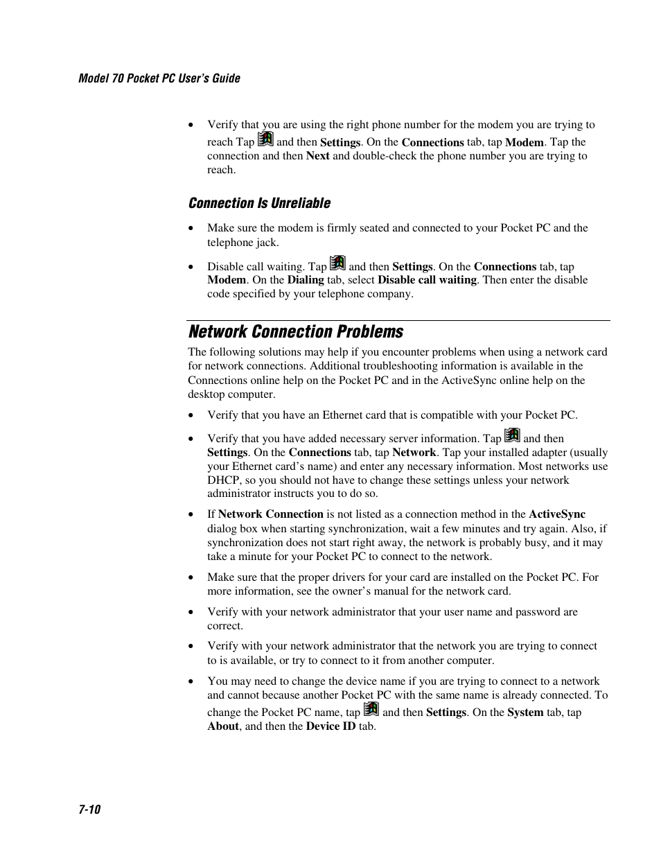 Network connection problems | Intermec 70 User Manual | Page 126 / 134