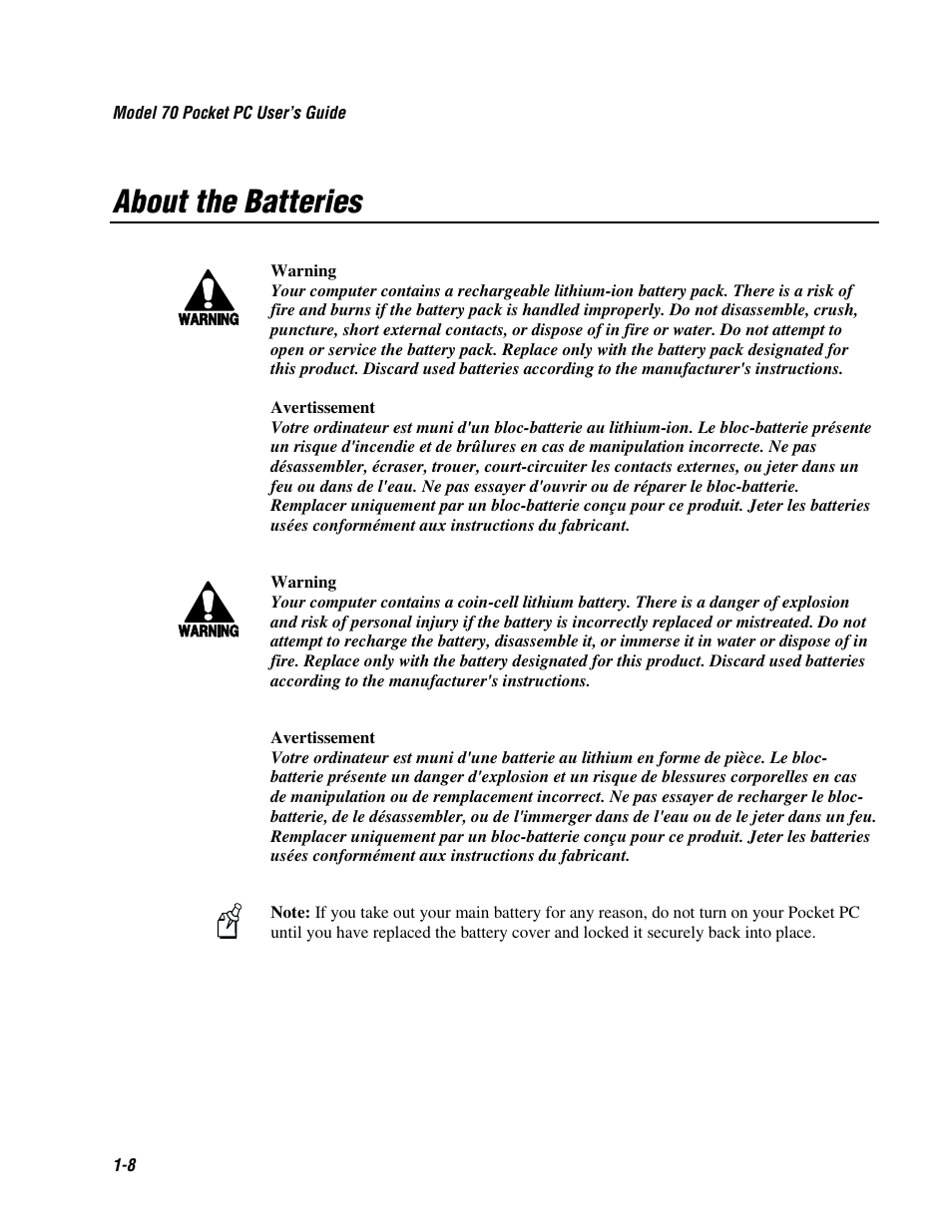 About the batteries | Intermec 70 User Manual | Page 20 / 134