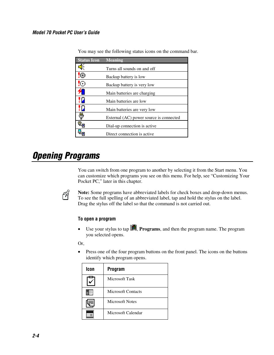 Opening programs | Intermec 70 User Manual | Page 32 / 134