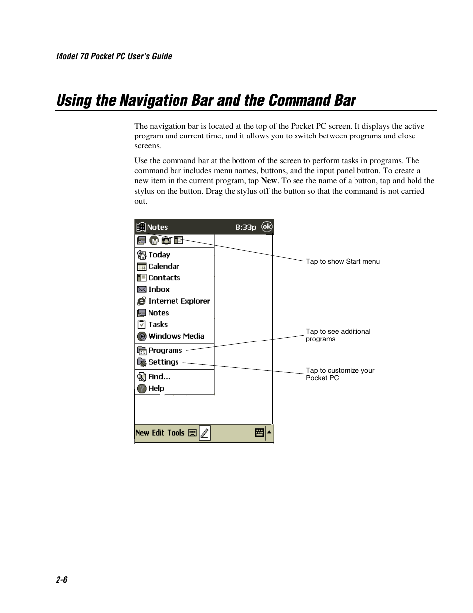 Using the navigation bar and the command bar | Intermec 70 User Manual | Page 34 / 134