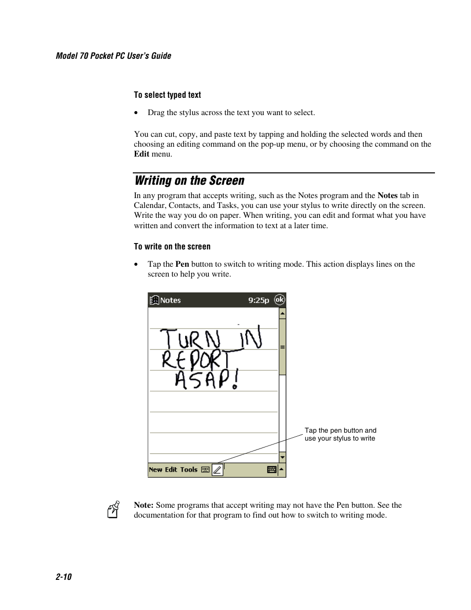Writing on the screen | Intermec 70 User Manual | Page 38 / 134