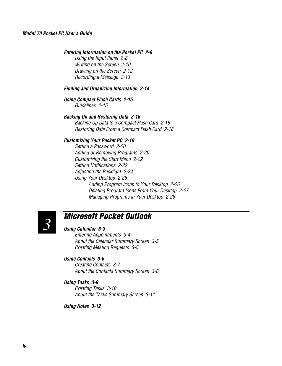 Microsoft pocket outlook | Intermec 70 User Manual | Page 4 / 134