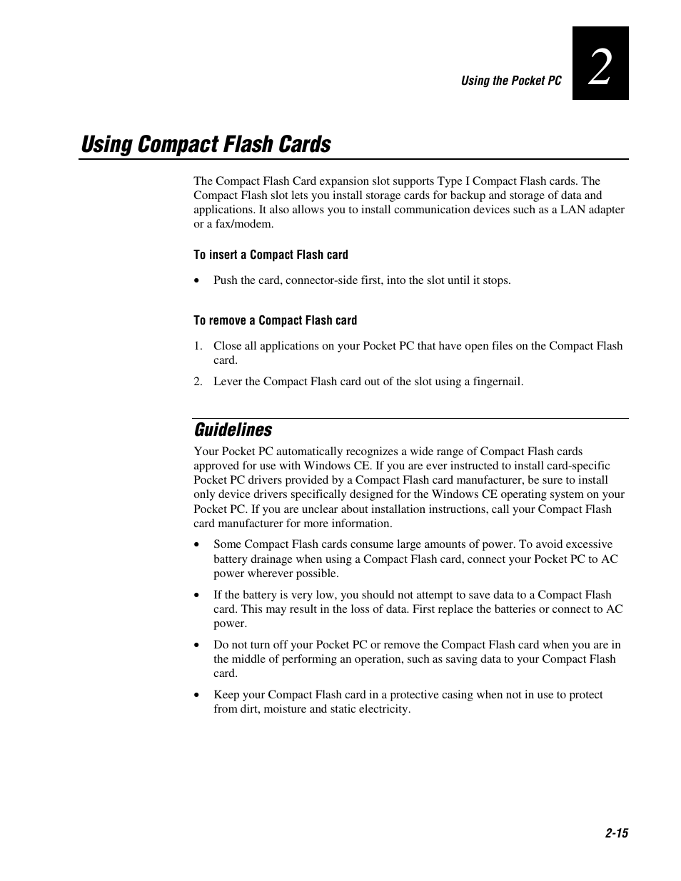 Using compact flash cards, Guidelines | Intermec 70 User Manual | Page 43 / 134