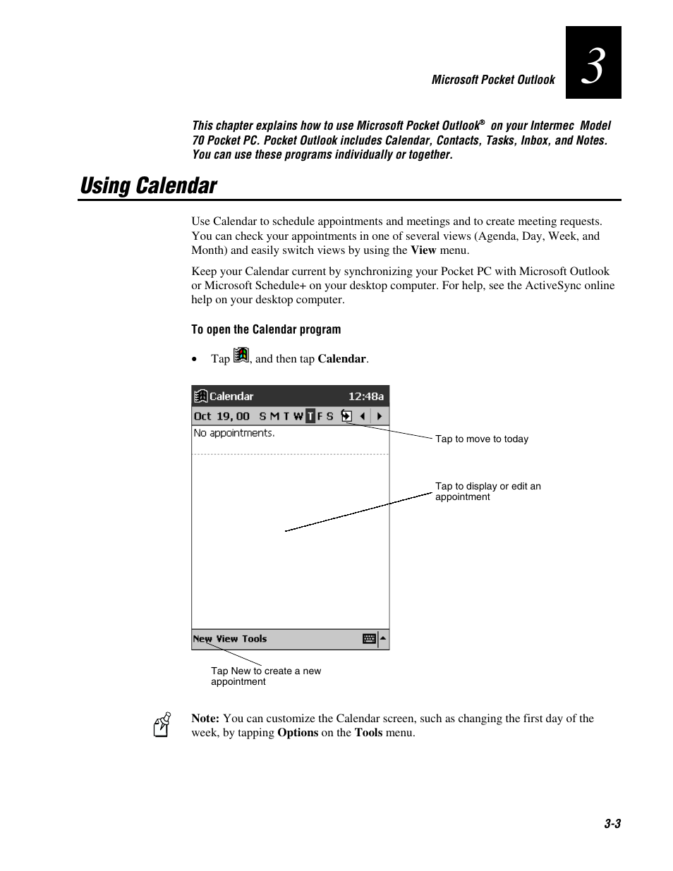 Using calendar | Intermec 70 User Manual | Page 59 / 134