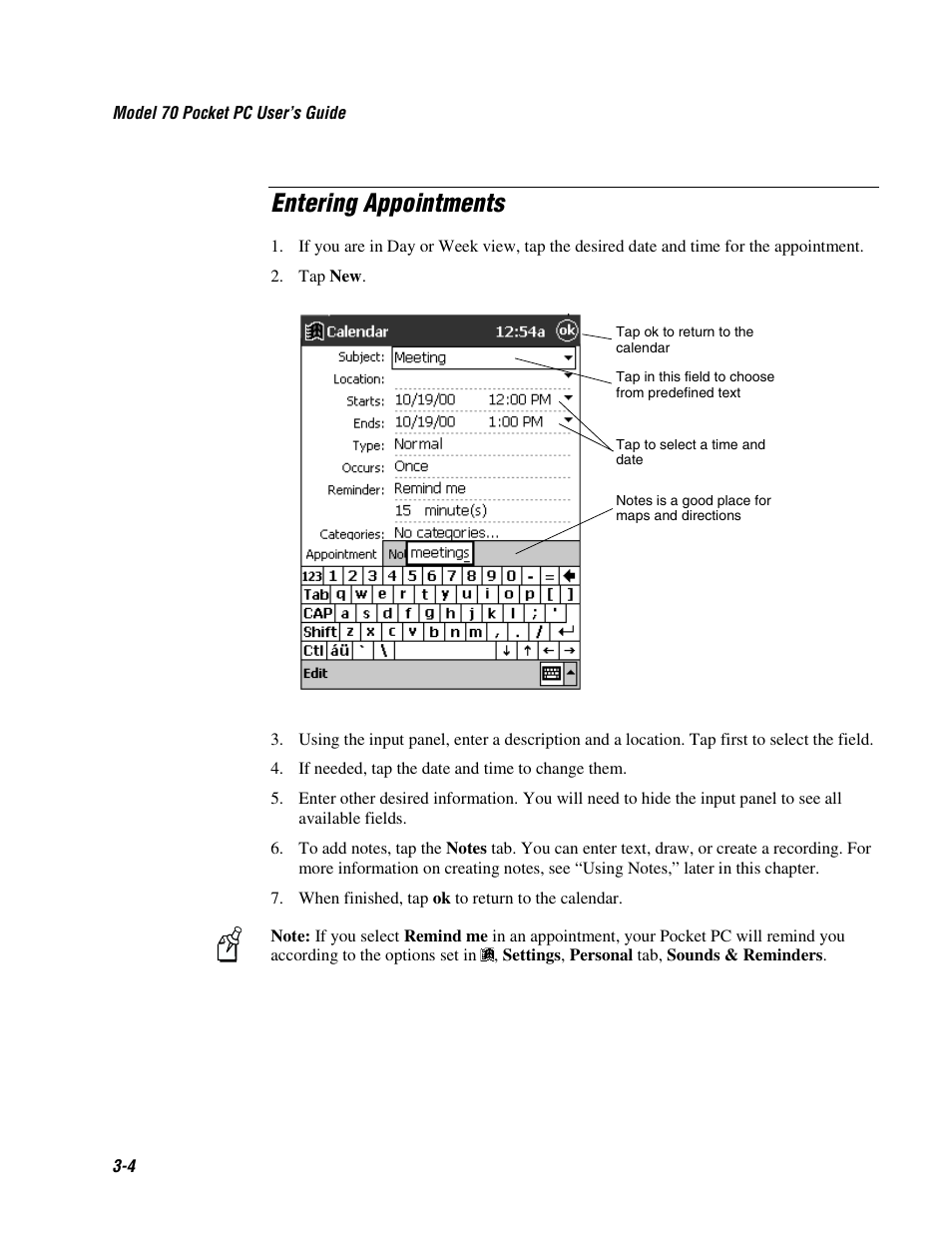Entering appointments | Intermec 70 User Manual | Page 60 / 134