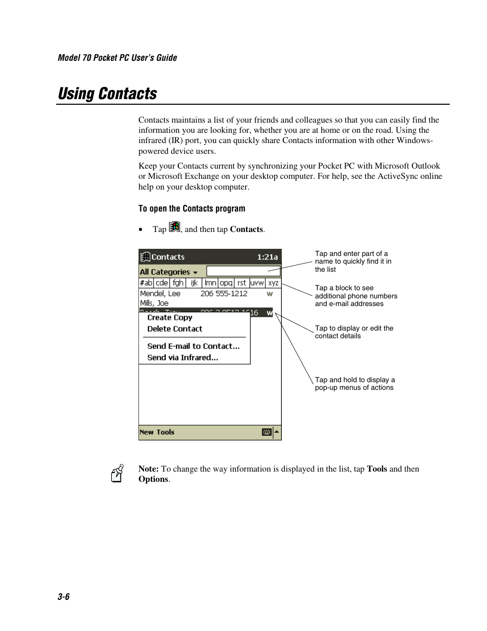 Using contacts | Intermec 70 User Manual | Page 62 / 134