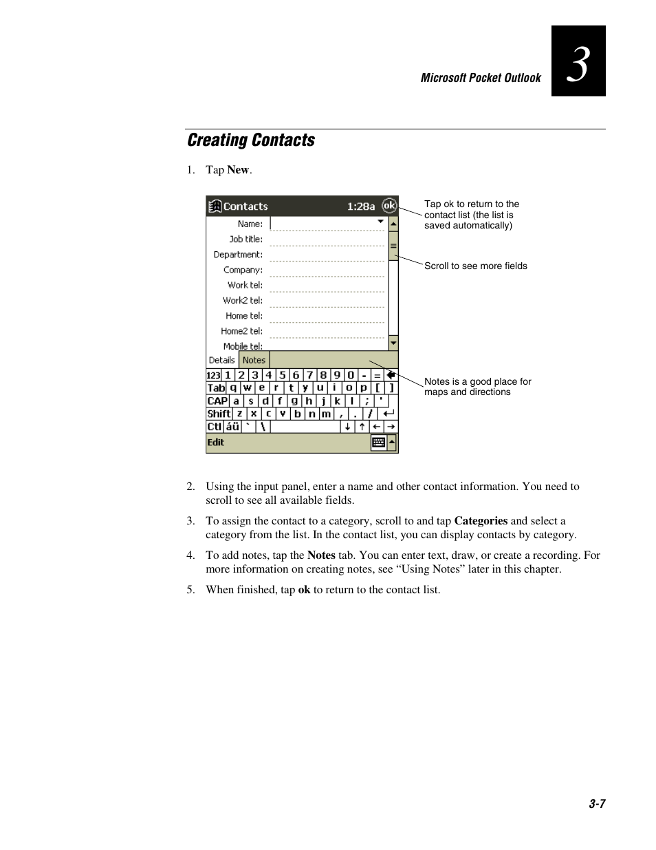 Creating contacts | Intermec 70 User Manual | Page 63 / 134