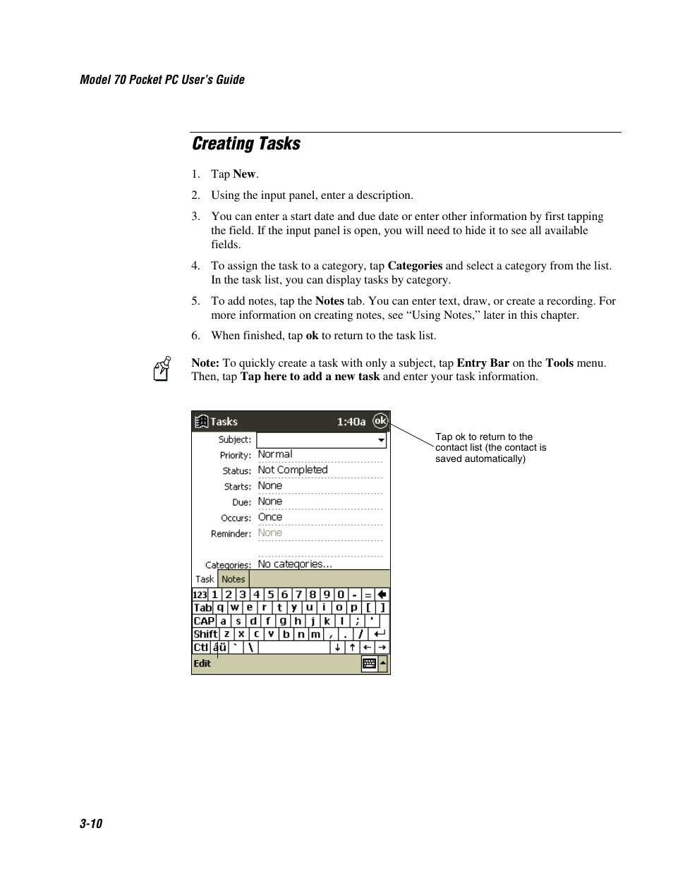 Creating tasks | Intermec 70 User Manual | Page 66 / 134