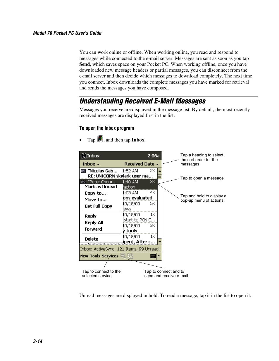 Understanding received e-mail messages | Intermec 70 User Manual | Page 70 / 134