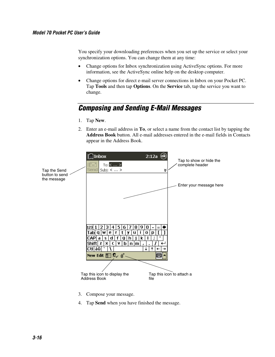 Composing and sending e-mail messages | Intermec 70 User Manual | Page 72 / 134