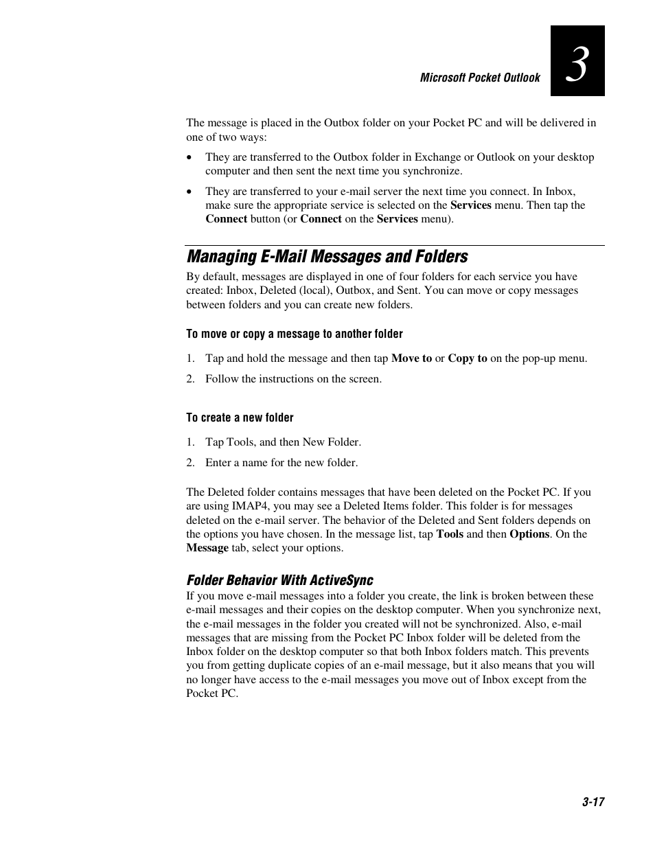 Managing e-mail messages and folders | Intermec 70 User Manual | Page 73 / 134
