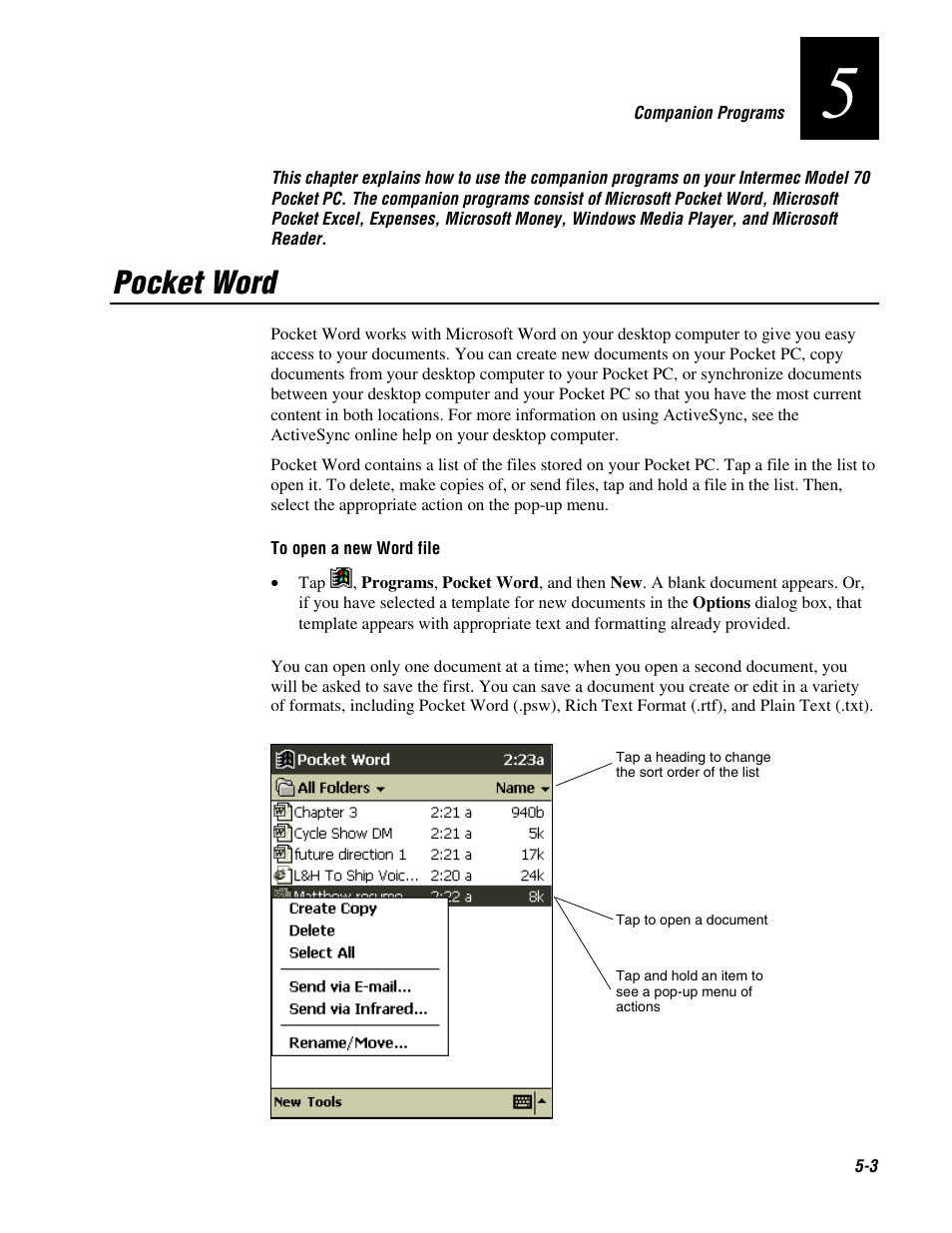 Pocket word | Intermec 70 User Manual | Page 85 / 134