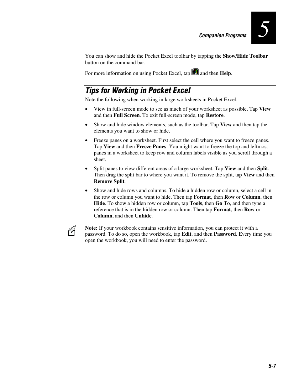 Tips for working in pocket excel | Intermec 70 User Manual | Page 89 / 134