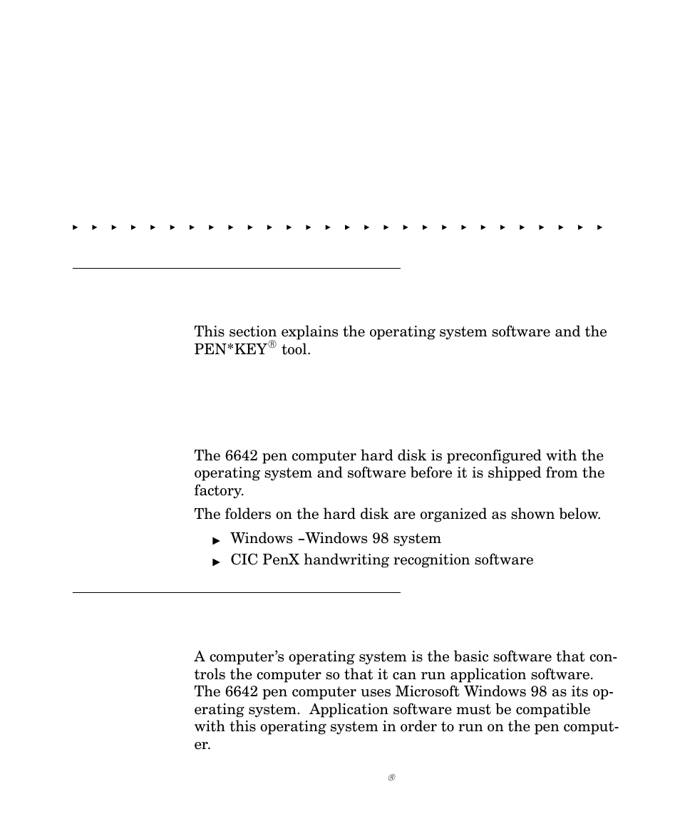 Section 3-software, General information, Software included | Windows 98, Software, Software included with the 6642 pen computer, Tool, Windows -windows 98 system, Cic penx handwriting recognition software | Intermec NORAND 6642 User Manual | Page 32 / 77