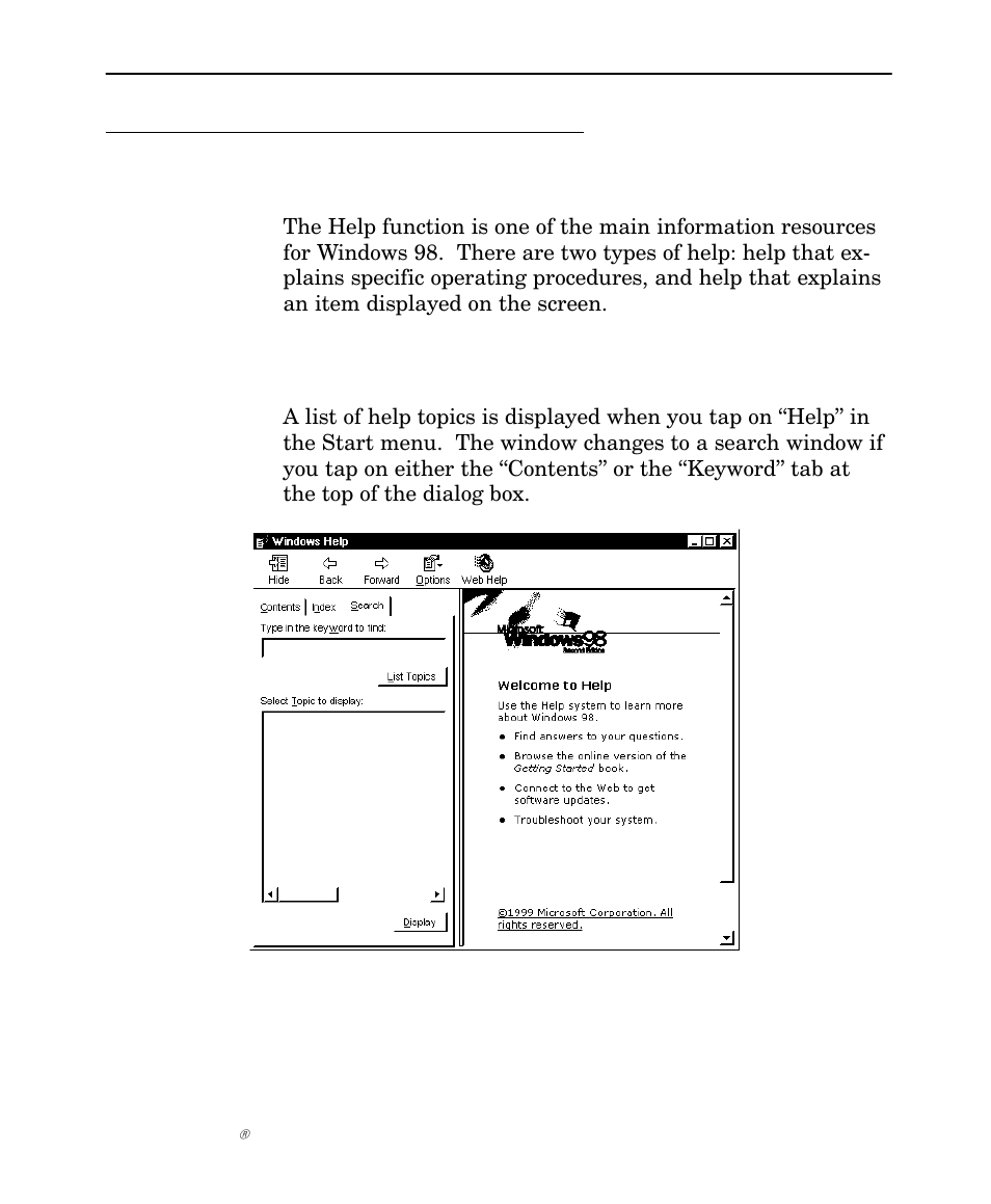 Help with operating procedures, Windows 98 help | Intermec NORAND 6642 User Manual | Page 33 / 77