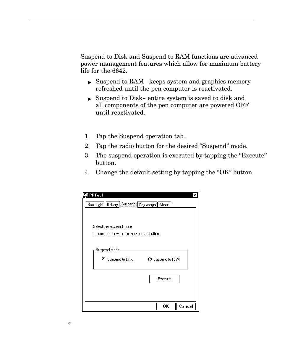 Suspend, Setup | Intermec NORAND 6642 User Manual | Page 39 / 77