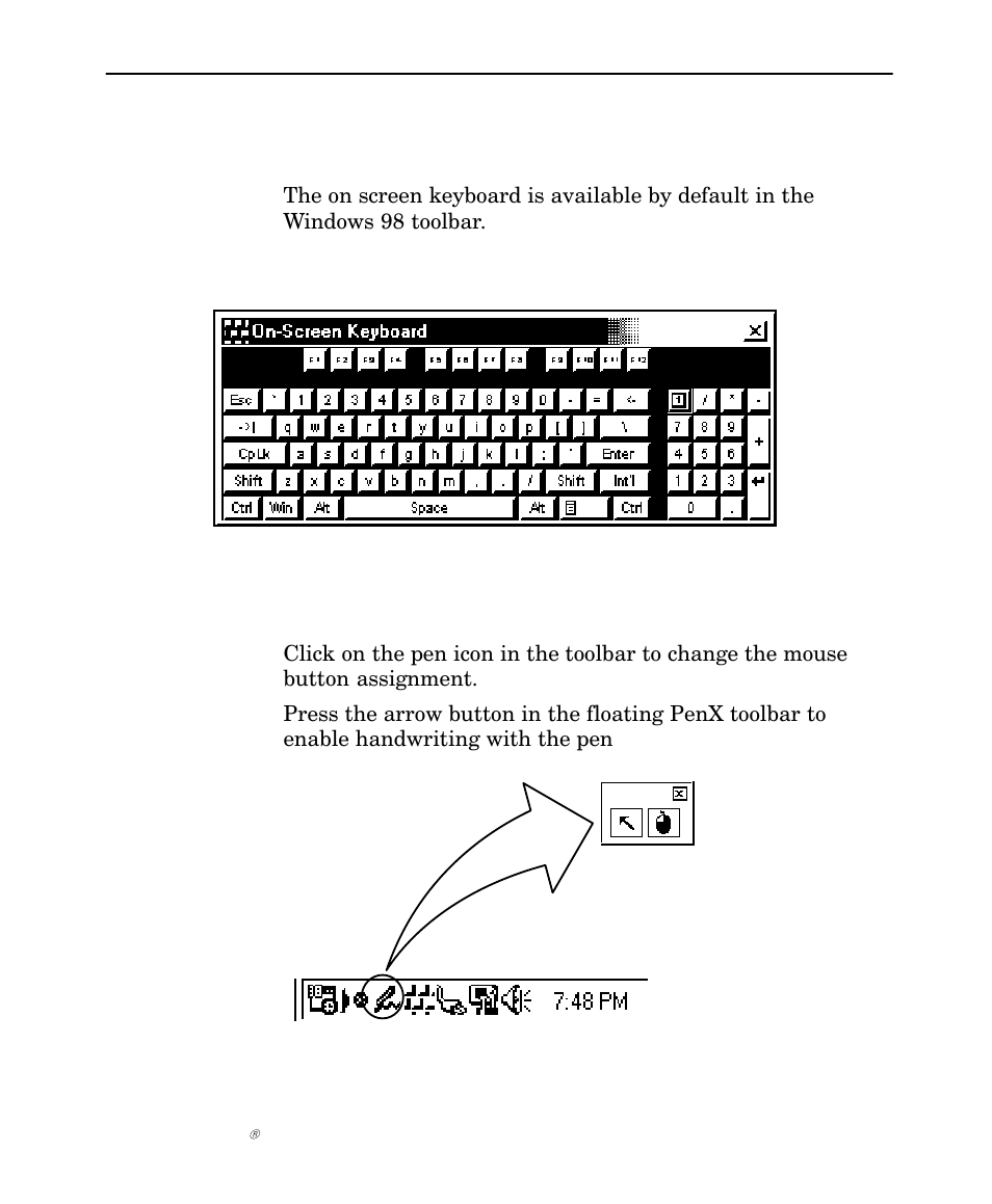 Right mouse button setting, On screen keyboard | Intermec NORAND 6642 User Manual | Page 45 / 77