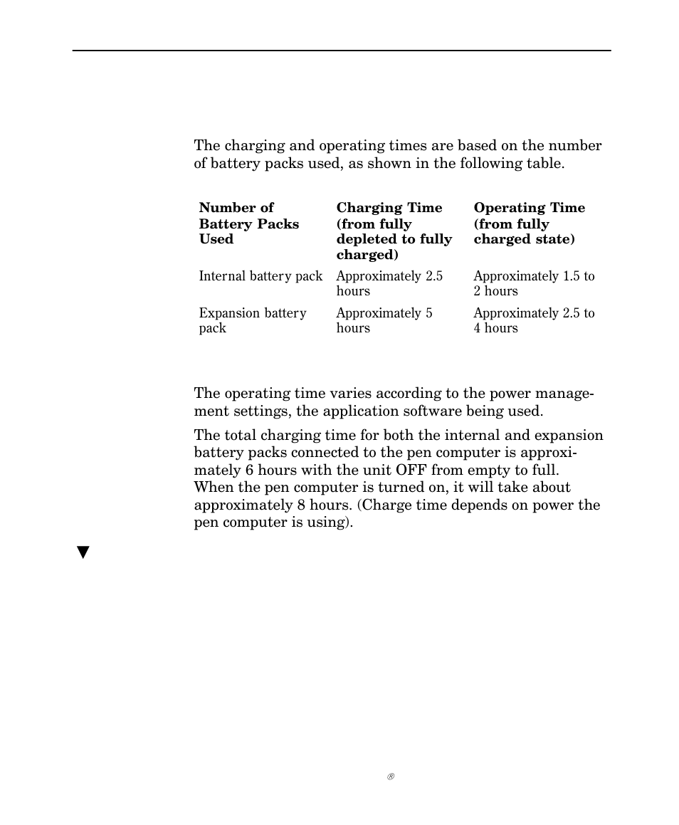 Charging and operating times | Intermec NORAND 6642 User Manual | Page 54 / 77
