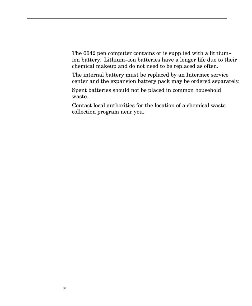 Battery disposal | Intermec NORAND 6642 User Manual | Page 55 / 77