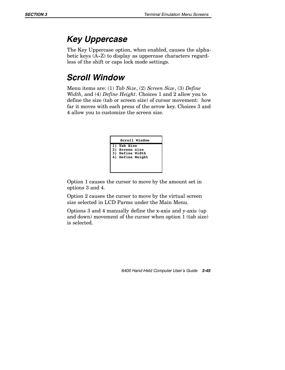 Key uppercase, Scroll window | Intermec 6400 User Manual | Page 117 / 196