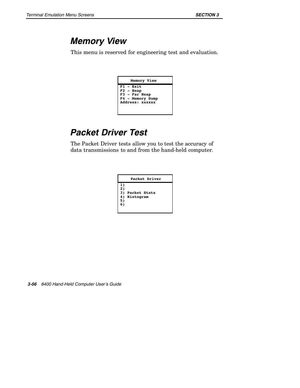 Packet driver test | Intermec 6400 User Manual | Page 128 / 196