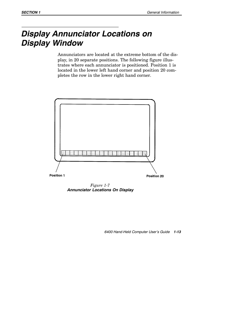 Display annunciator locations on display window | Intermec 6400 User Manual | Page 21 / 196