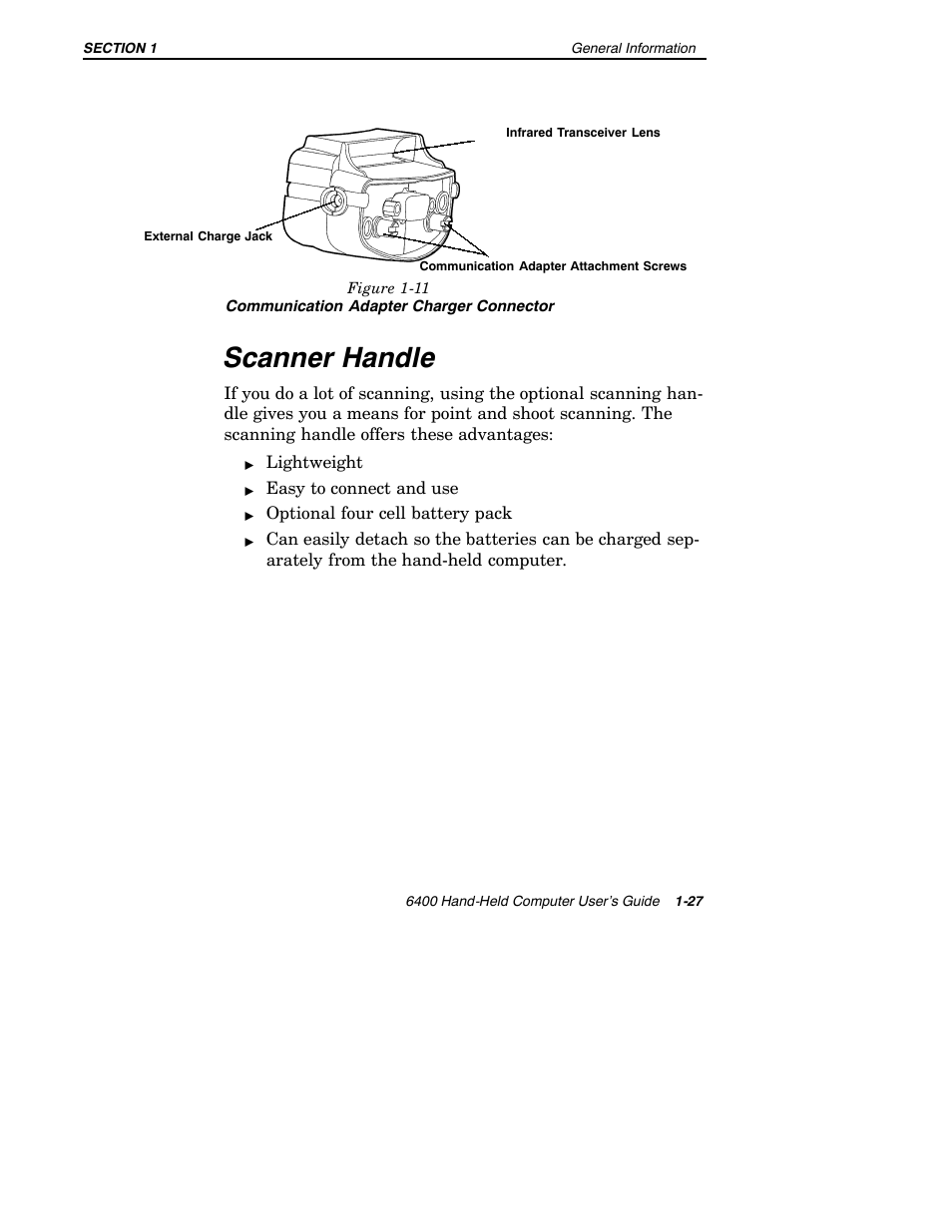 Scanner handle | Intermec 6400 User Manual | Page 35 / 196