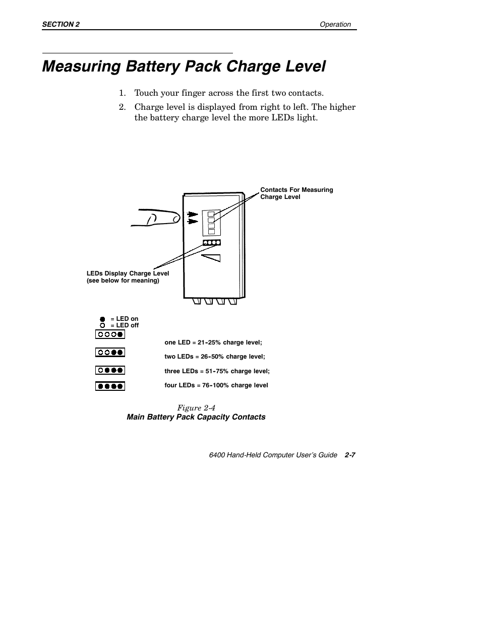 Measuring battery pack charge level | Intermec 6400 User Manual | Page 49 / 196