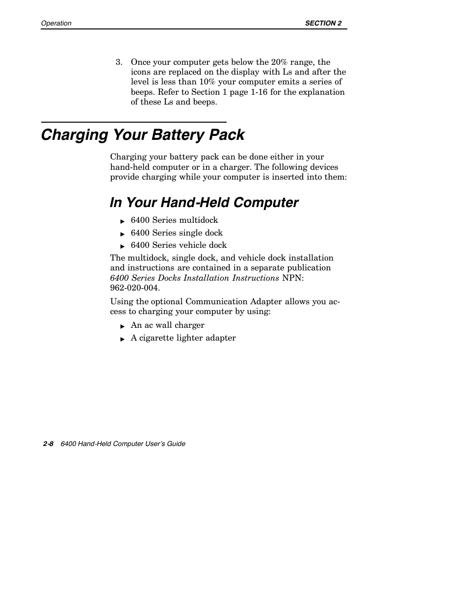 Charging your battery pack | Intermec 6400 User Manual | Page 50 / 196