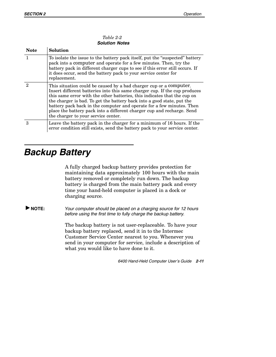Backup battery | Intermec 6400 User Manual | Page 53 / 196