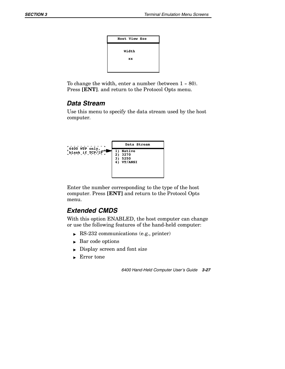 Data stream, Extended cmds | Intermec 6400 User Manual | Page 99 / 196