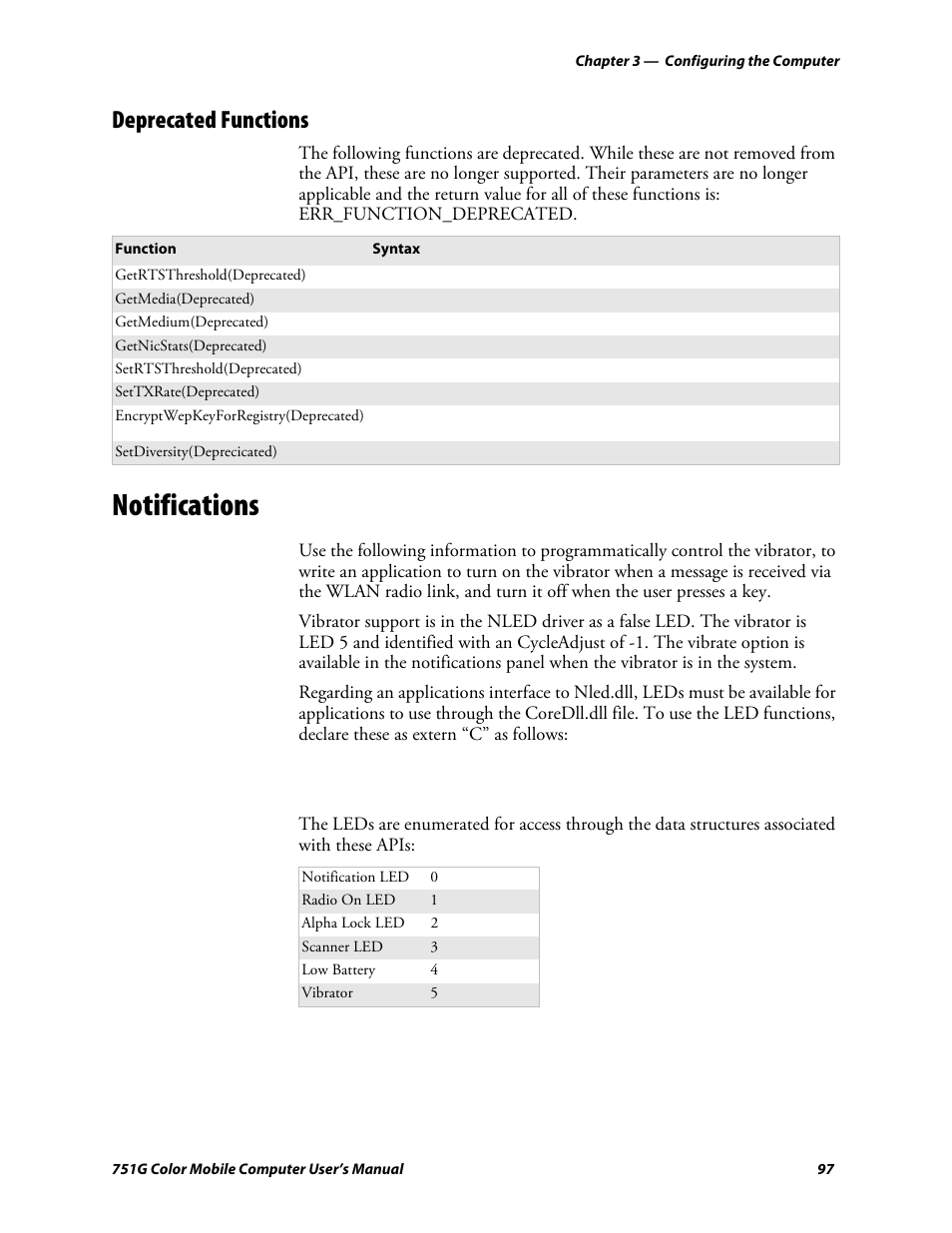 Deprecated functions, Notifications | Intermec 751G User Manual | Page 111 / 156