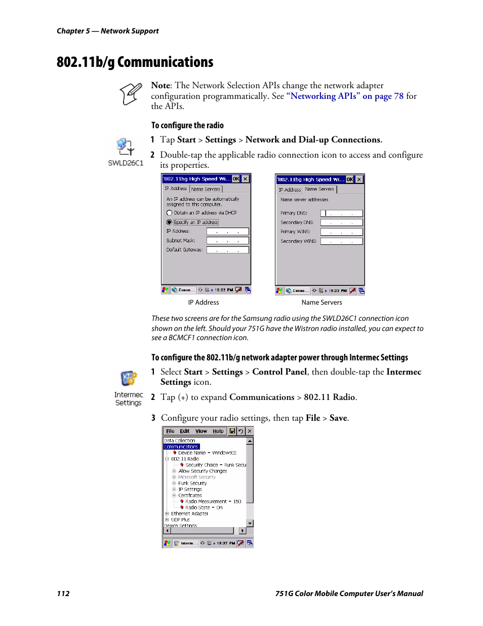 11b/g communications | Intermec 751G User Manual | Page 126 / 156