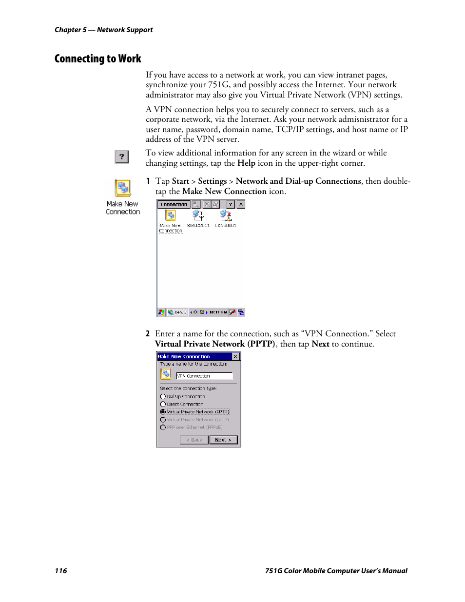 Connecting to work | Intermec 751G User Manual | Page 130 / 156