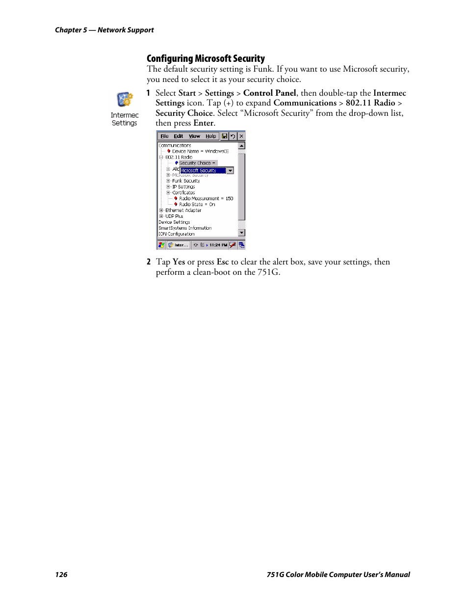 Configuring microsoft security, Configuring microsoft, To s | Intermec 751G User Manual | Page 140 / 156