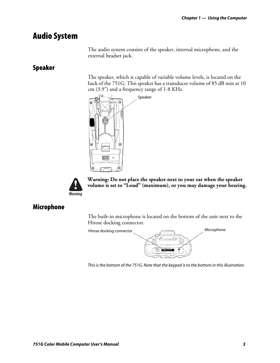 Audio system, Speaker, Microphone | Intermec 751G User Manual | Page 17 / 156