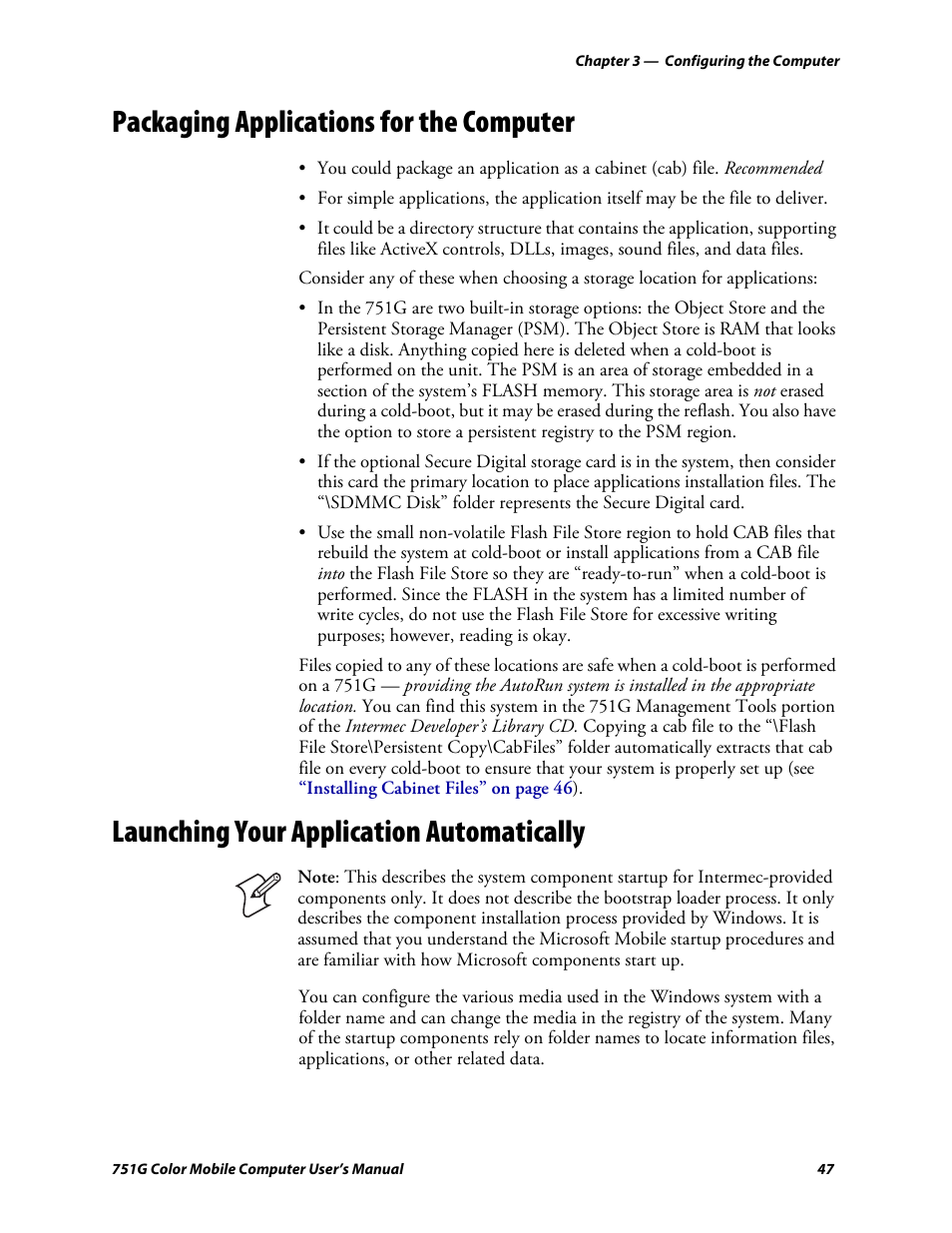 Packaging applications for the computer, Launching your application automatically | Intermec 751G User Manual | Page 61 / 156