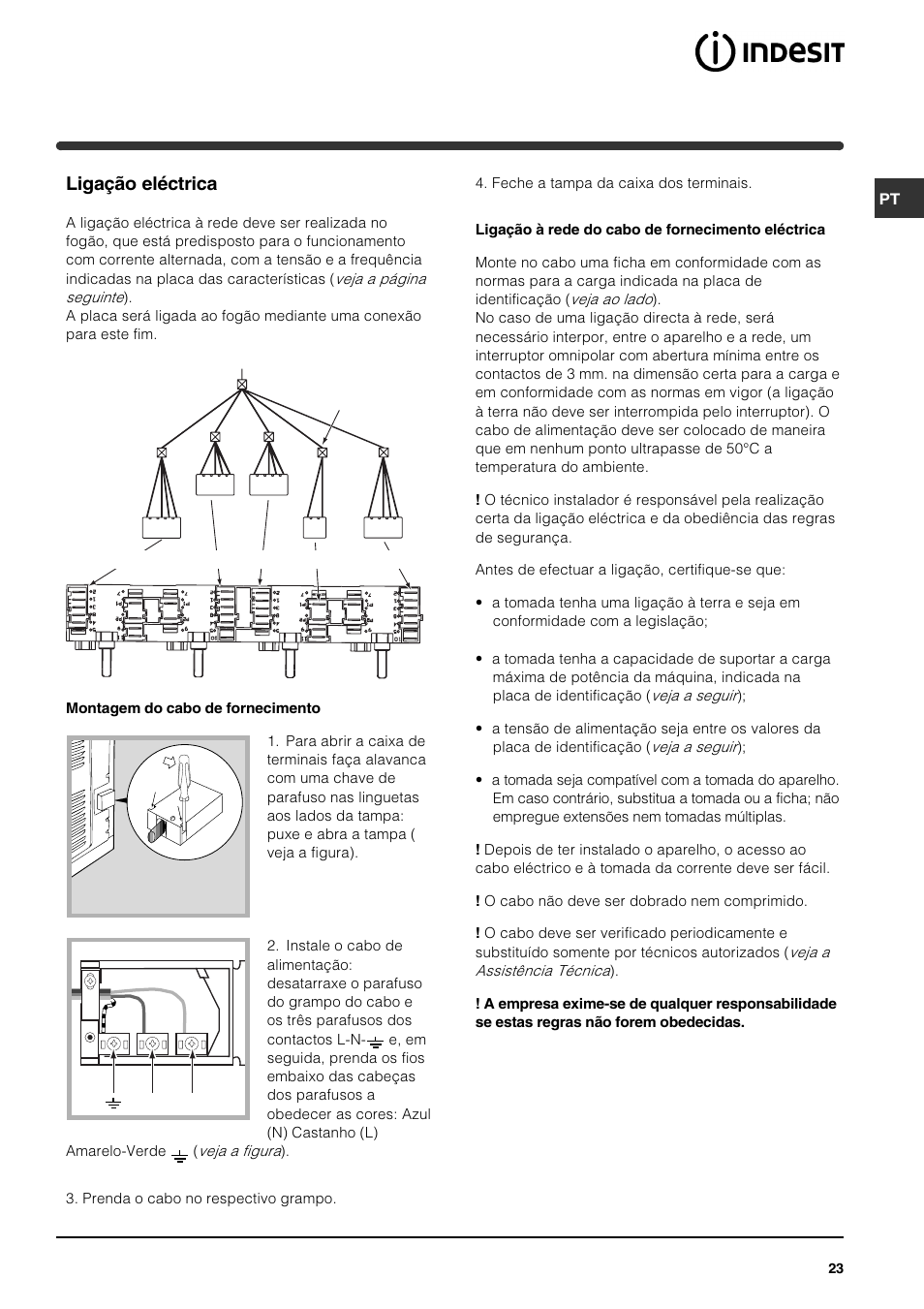 Ligação eléctrica | Indesit HI 22 C.B IX IB User Manual | Page 23 / 40