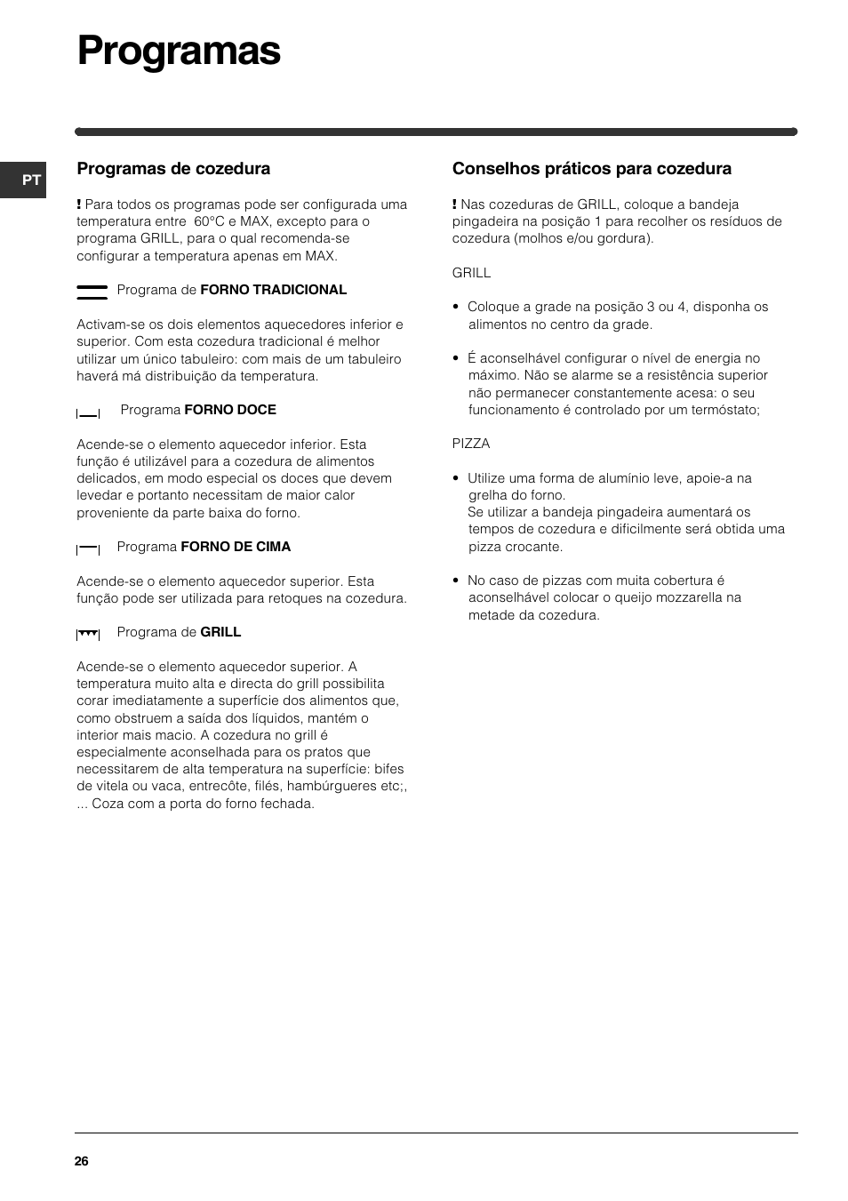 Programas | Indesit HI 22 C.B IX IB User Manual | Page 26 / 40