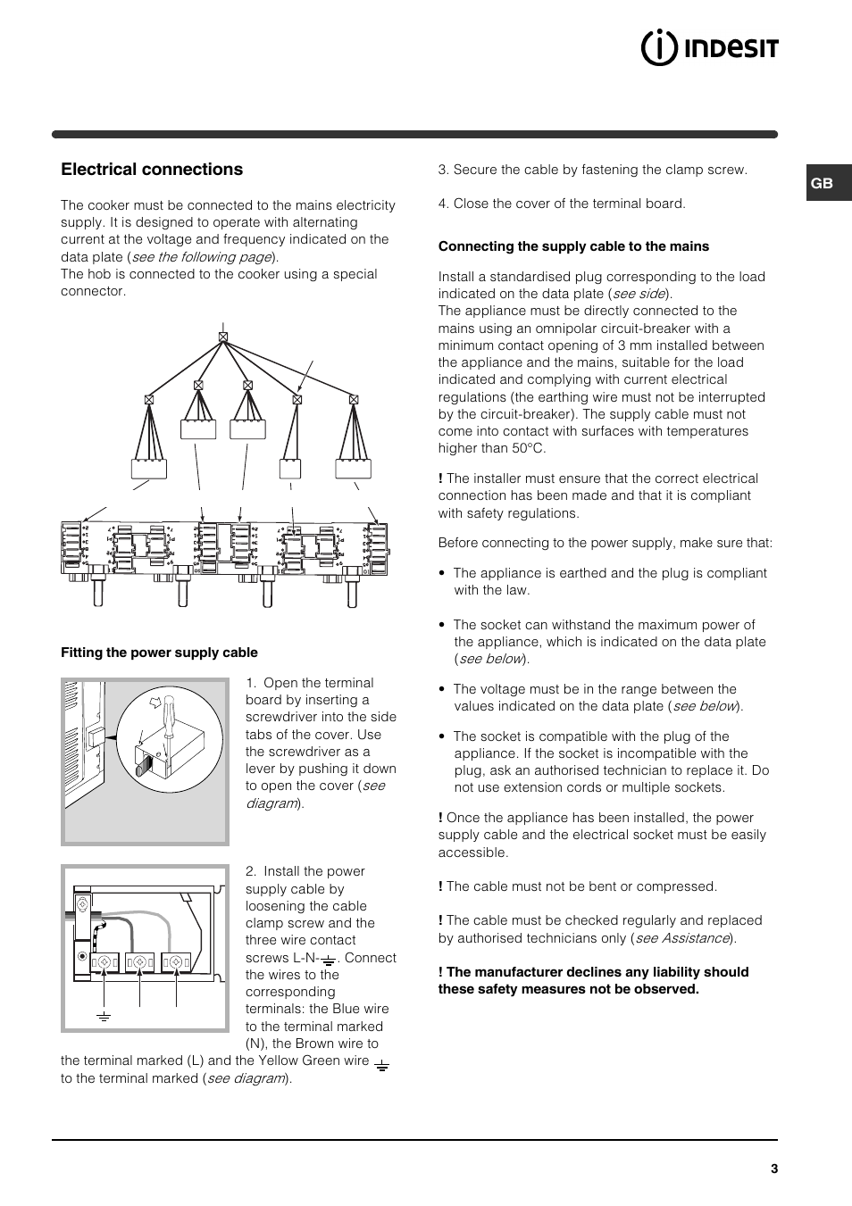Electrical connections | Indesit HI 22 C.B IX IB User Manual | Page 3 / 40