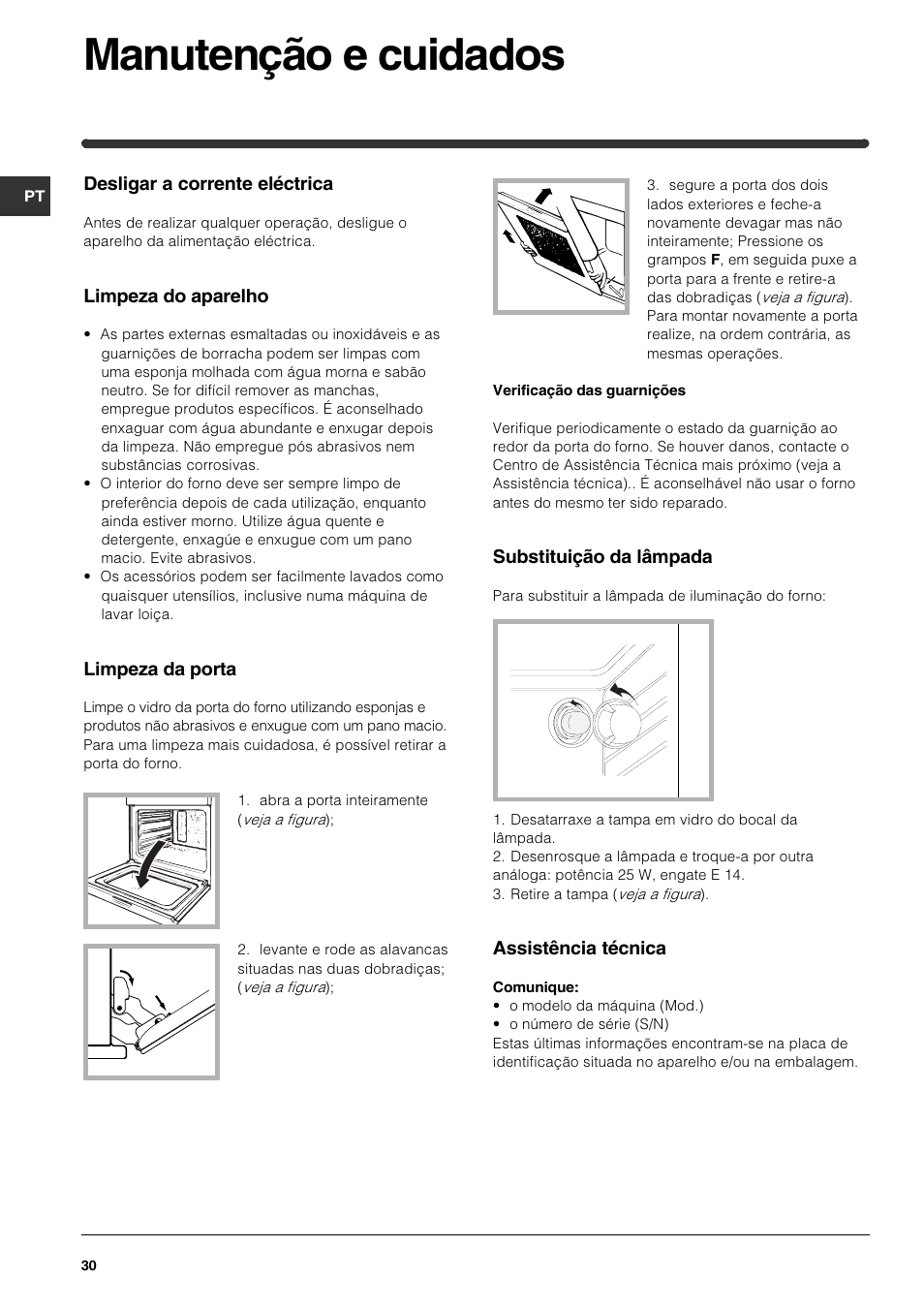 Manutenção e cuidados | Indesit HI 22 C.B IX IB User Manual | Page 30 / 40