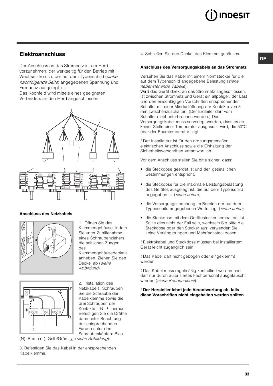 Elektroanschluss | Indesit HI 22 C.B IX IB User Manual | Page 33 / 40
