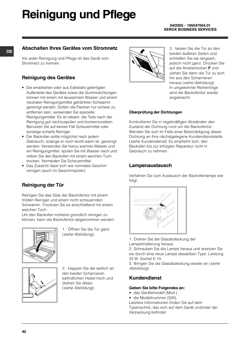 Reinigung und pflege | Indesit HI 22 C.B IX IB User Manual | Page 40 / 40