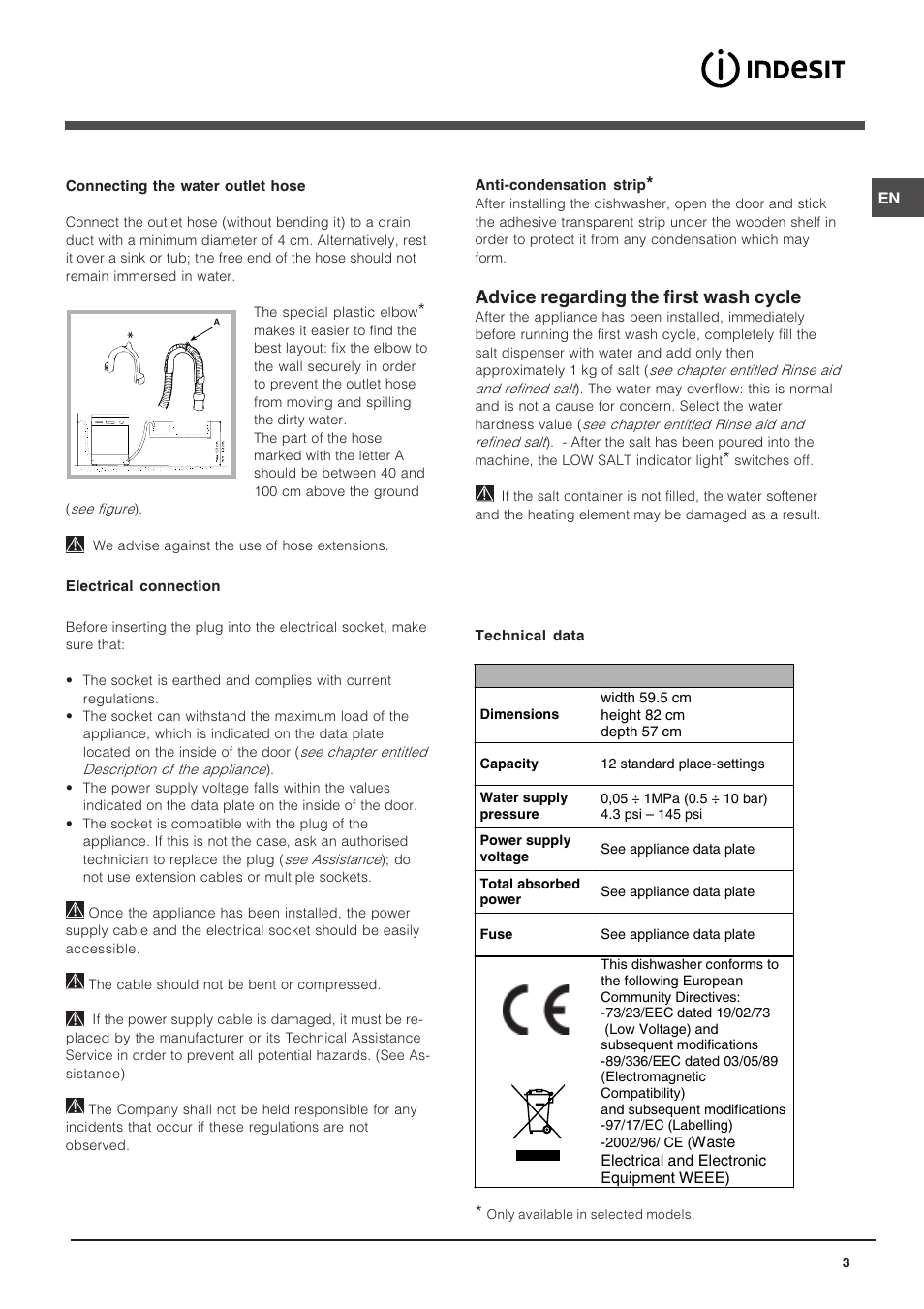 Advice regarding the first wash cycle | Indesit DIF 04 User Manual | Page 3 / 12
