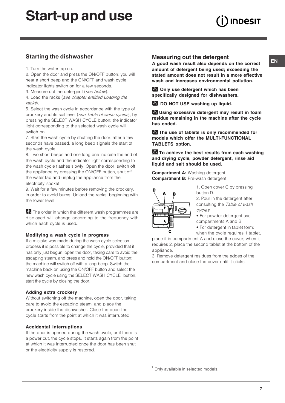 Start-up and use | Indesit DIF 04 User Manual | Page 7 / 12