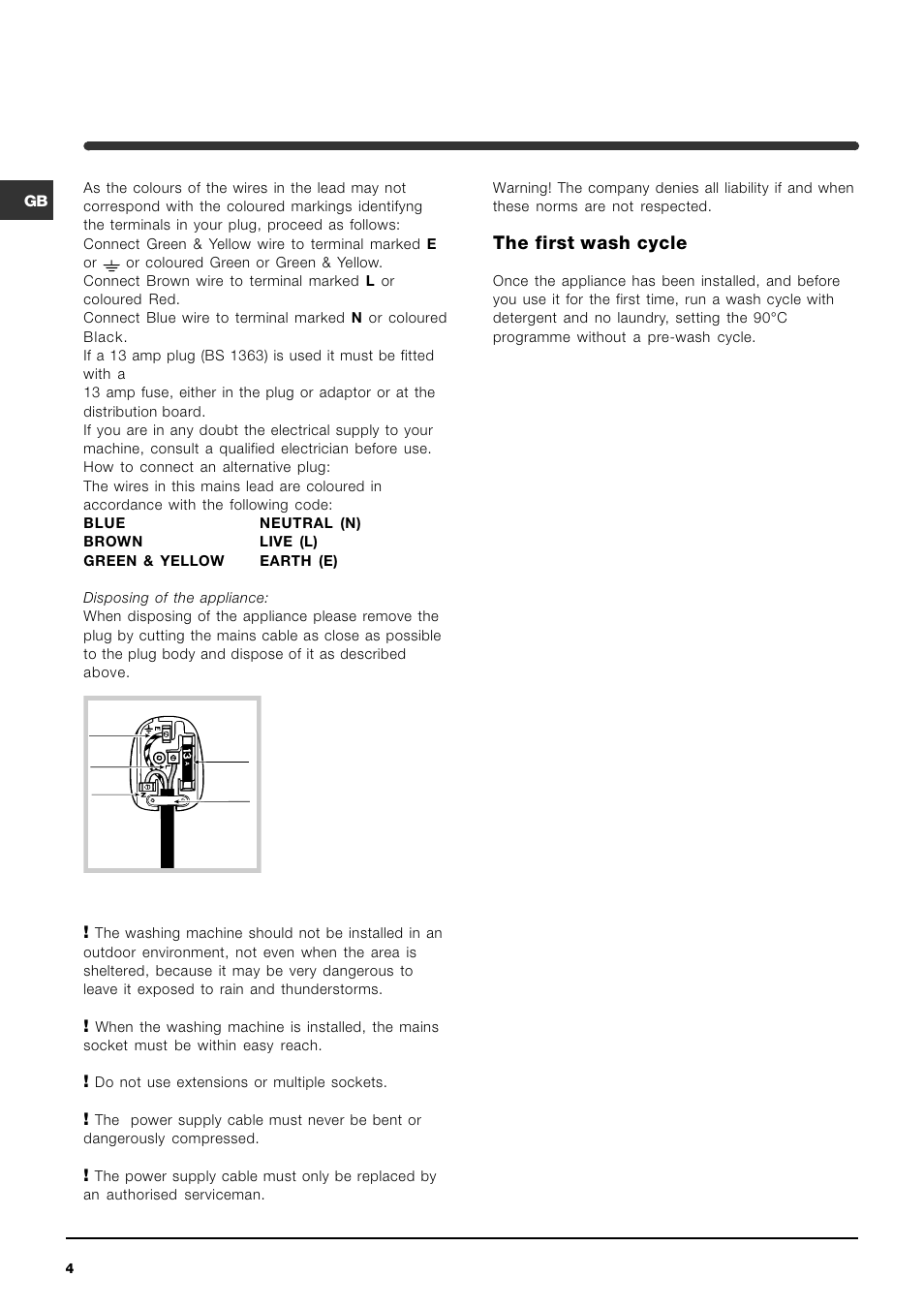 The first wash cycle | Indesit WIA 121 User Manual | Page 4 / 16