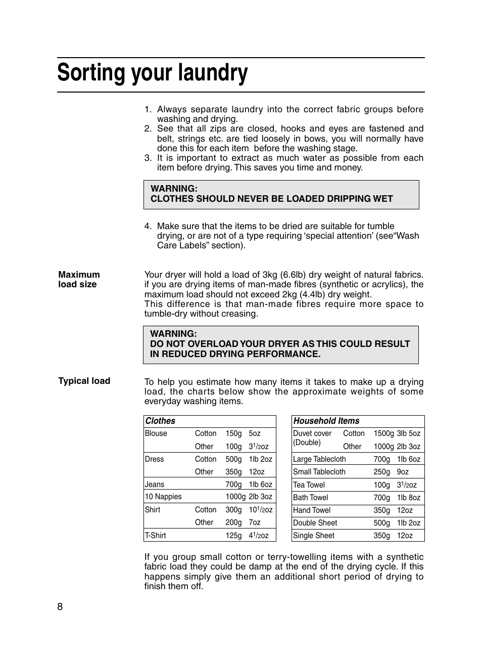 Sorting your laundry | Indesit IS31V User Manual | Page 8 / 20